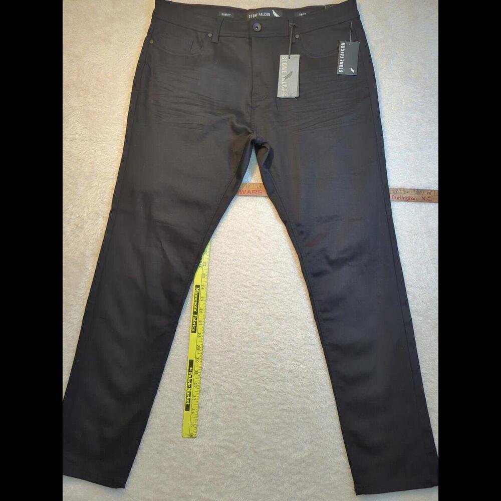 Stone Falcon Mens Jeans 38x32 Slim Fit Stretch Comfort Denim Zip Fly Black NWT